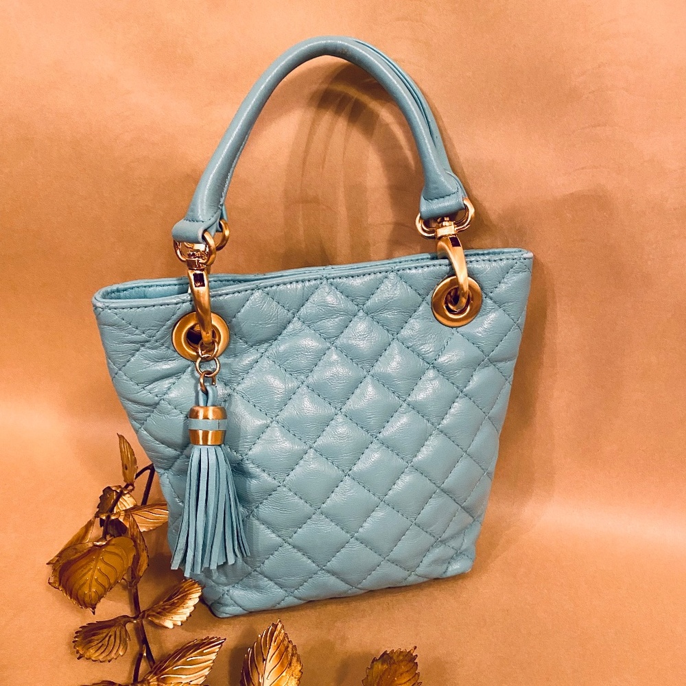 Great American Leather Works Quilted Tiffany Blue Leather Satchel/Purse/Bag